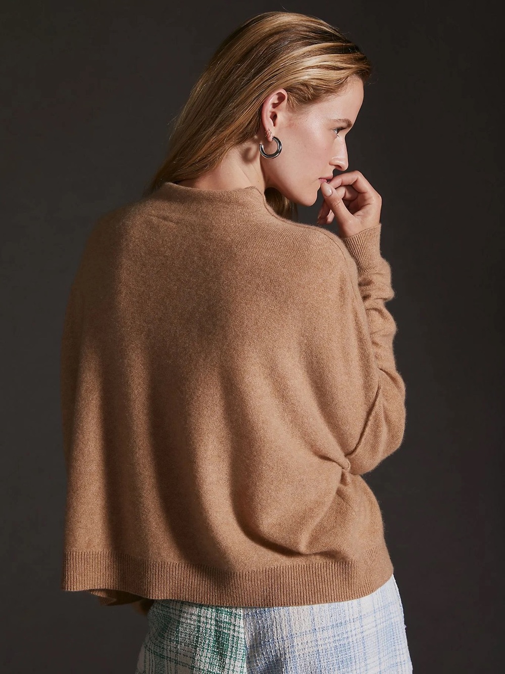 Anthropologie PILCRO Alani 100% Cashmere Mock Neck Sweater L Large Camel Tan - Picture 2 of 10